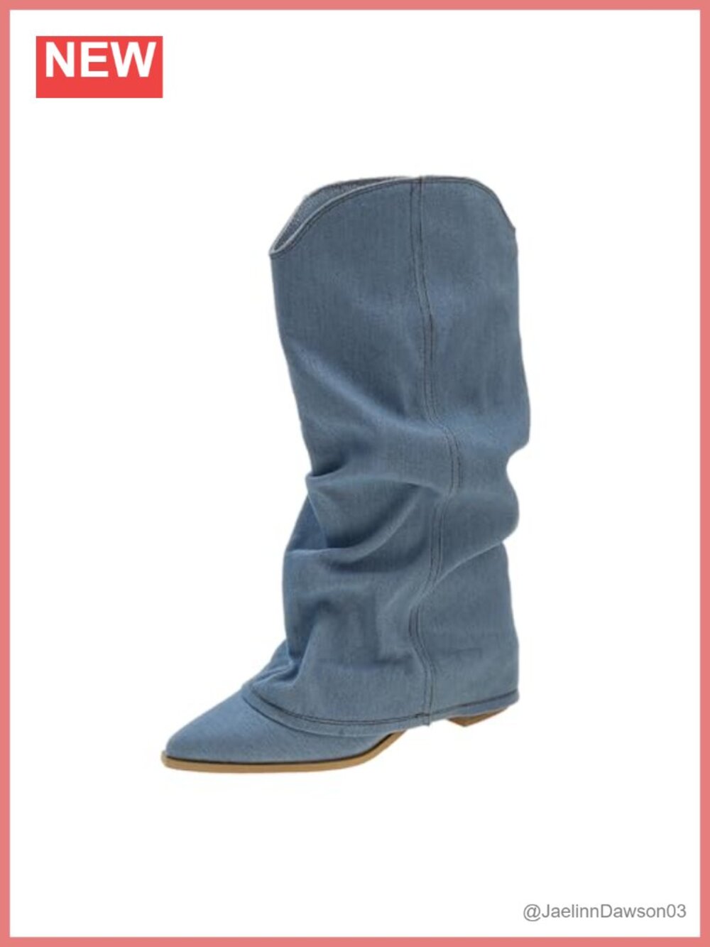 Women's Denim Fold Over Knee High Chunky Heel Cowgirl Boots